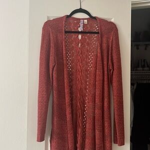 Red long cardigan sweater